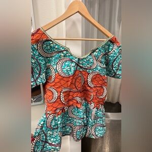 Handmade Ankara Wax Print Ensemble • Peplum Top Fitted Mermaid Skirt M/L 👑🌍🖤